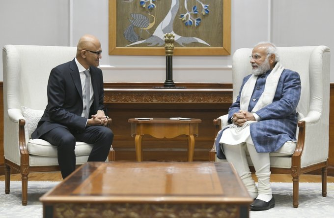 Satya Nadela Meets To PM : प्रधानमंत्री ने माइक्रोसॉफ्ट कॉरपोरेशन के चेयरमैन एवं सीईओ सत्या नडेला से की मुलाकात