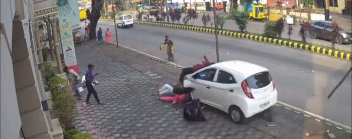 Rash Driving: 5 girls were walking on the footpath, suddenly a speeding car hit them from behind...video surfaced
