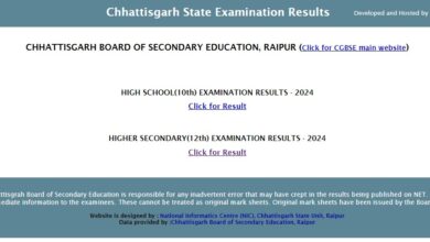 CGBSE RESULT DECLARED: Chhattisgarh Board of Secondary Education released 10th and 12th exam results.