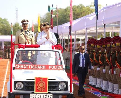 President Colour: Union Home and Cooperation Minister Amit Shah today presented the 'President Colour' to Chhattisgarh Police in Raipur on the first day of his Chhattisgarh tour