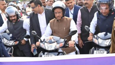 CM Vishnu: Always follow traffic rules while driving, Chief Minister Sai drove the bike wearing a helmet, gave the message of road safety