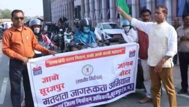 Surajpur News : Under the voter awareness campaign, a bike rally was flagged off from the district joint office Surajpur