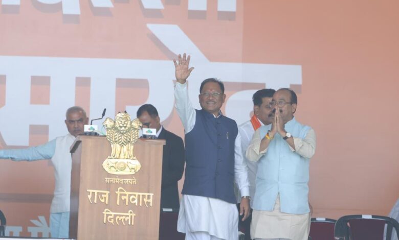 DELHI CM OATH CEREMONY: Chhattisgarh Chief Minister Vishnudev Sai attended the swearing-in ceremony held at Ramlila Maidan in New Delhi today