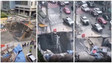 Road Caved: A horrifying accident on a Bangkok street! A busy road suddenly sank into the ground. No one was injured because it was morning. Watch the horrifying video here.