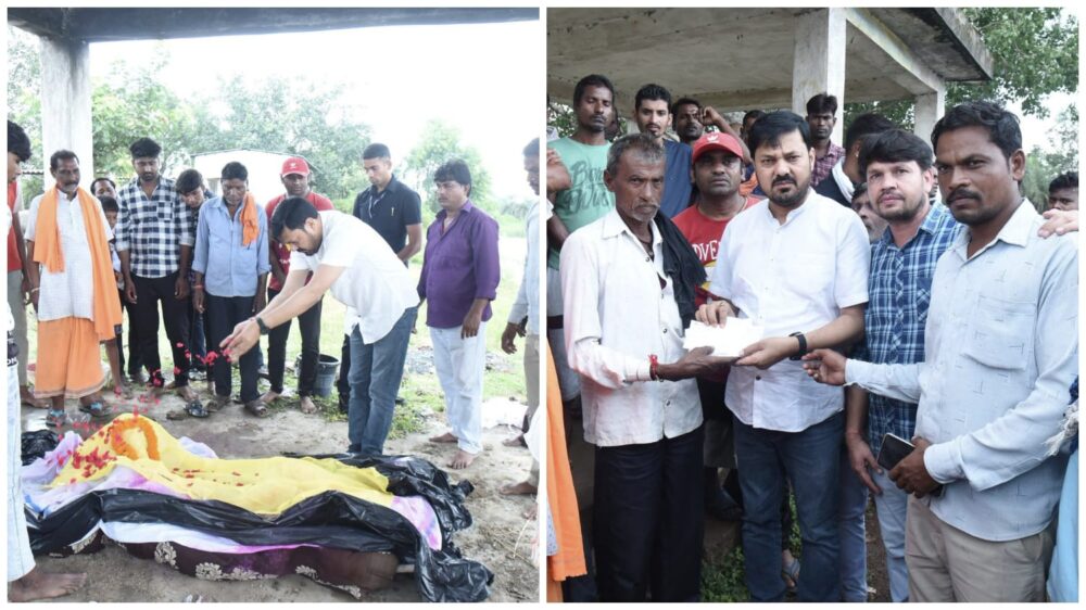 Godavari Plant: Tulsi Bhatt, who died in the Godavari Plant accident, was cremated... MLA Anuj Sharma presented a cheque of ₹46 lakh to the victim's family.