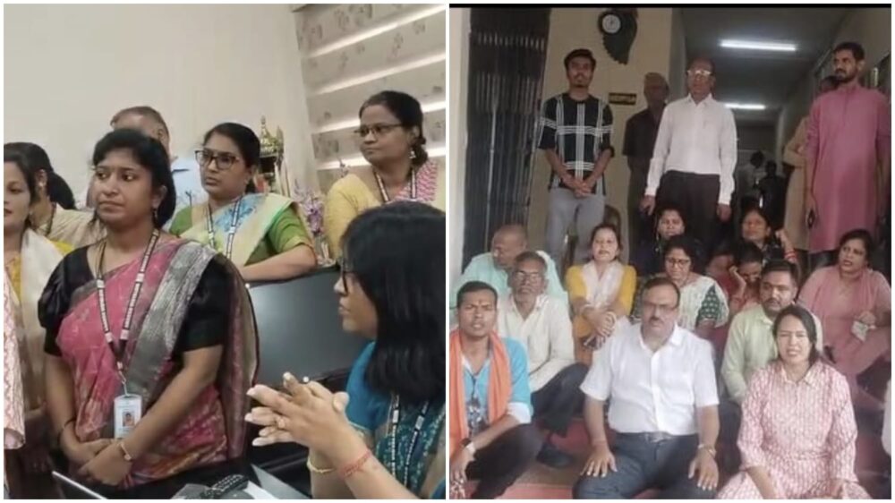Big news from Raipur during the sacred festival of Navratri…! A sensation erupted at Adarsh Vidyalaya after a sacred thread was cut and a tilak was erased… Family members and Hindu organizations protested fiercely… Watch the video here.