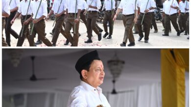 RSS: Rashtriya Swayamsevak Sangh organised a grand march in Basna, MLA Dr. Sampat Agarwal participated, MLA Dr. Sampat Agarwal praised the march organised by RSS, calling it an important contribution in nation building.