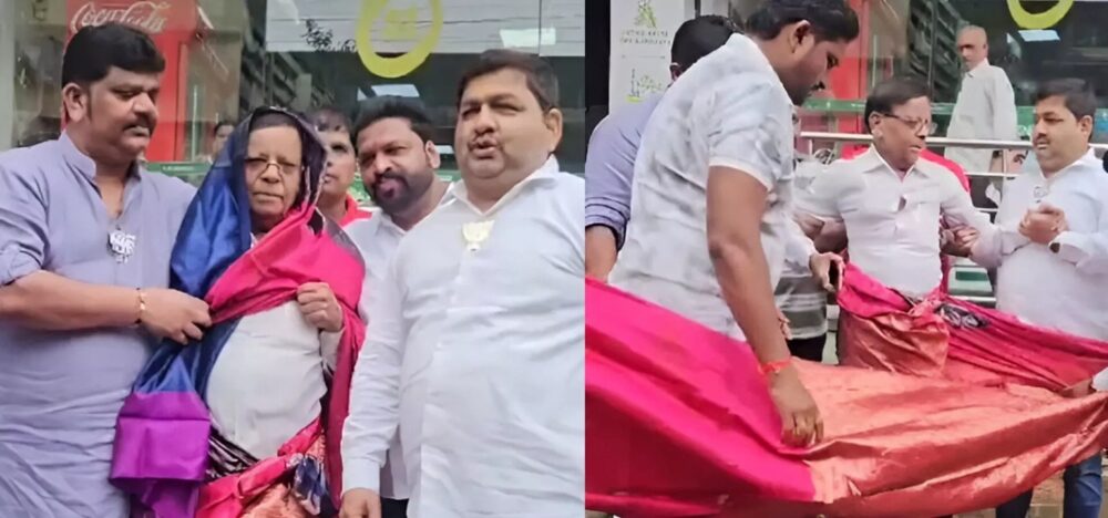 FB Post Controversy: Shocking incident! BJP workers forced a Congress leader to wear a sari in the middle of the market... Video goes viral on social media... Watch here