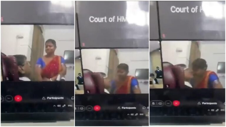 Online Court Hearing: Digital court turns romantic moment! During live hearing, lawyer makes dirty advances towards woman... As soon as he kisses her, internet tsunami erupts... Watch video here