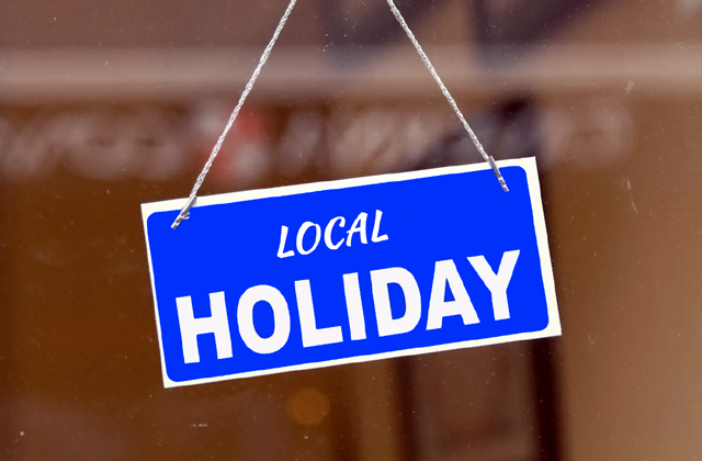 Local Holidays: Changes to local holidays! The holiday will now be on December 10th instead of October 21st... See the order copy here.