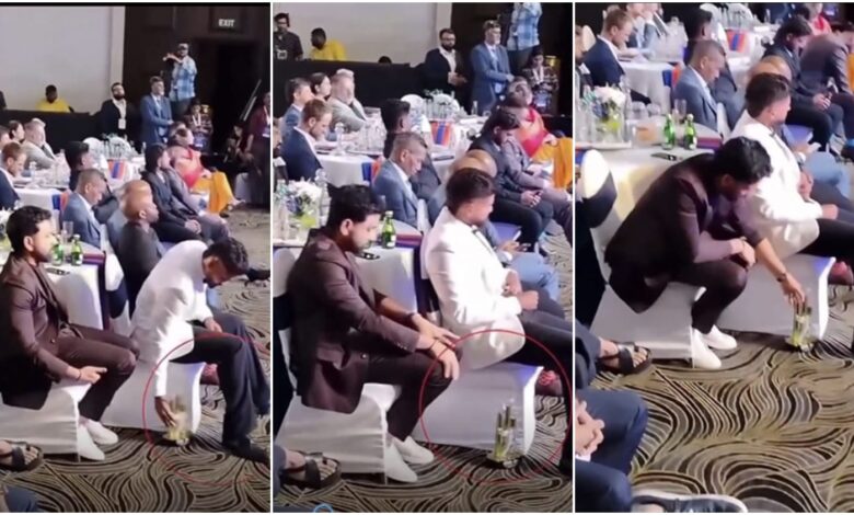 Award Honors: Shreyas placed the award on the floor! Rohit Sharma respected the award...picked it up and placed it on the table...watch the video here.