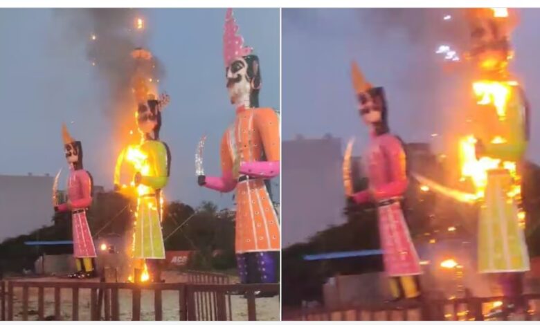 Dussehra Celebration: A shocking incident related to the Dussehra festival...! A drunk young man and woman burned an effigy of Ravana before the Ravana Dahan... Watch the video here.