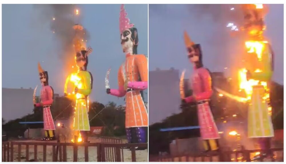 Dussehra Celebration: A shocking incident related to the Dussehra festival...! A drunk young man and woman burned an effigy of Ravana before the Ravana Dahan... Watch the video here.