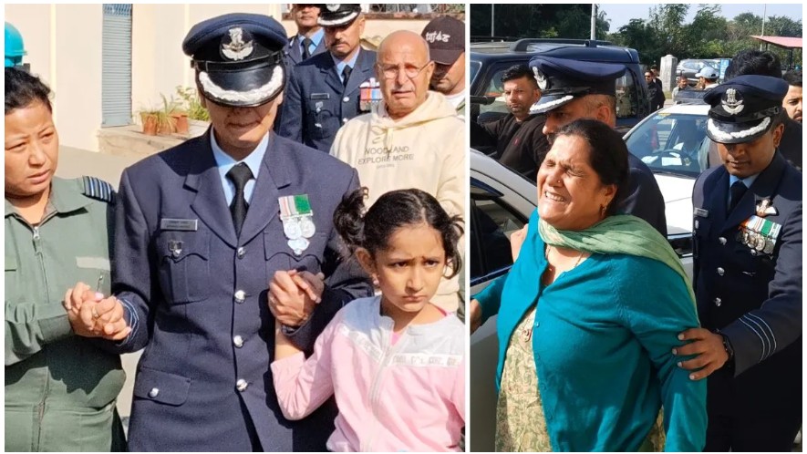 Tejas Plane Crash: The mortal remains of martyred Wing Commander Namnash Syal have arrived in Himachal Pradesh! His wife, Afshan, arrived in Air Force uniform, holding her daughter's hand... His parents are inconsolable.