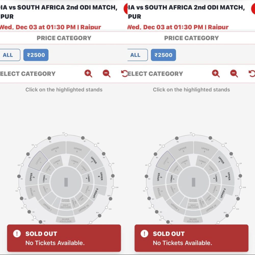 The thrill of cricket: The craze for cricket in Raipur! India-South Africa ODI...sold out in just 15 minutes after tickets went on sale...tickets in this category are now available.