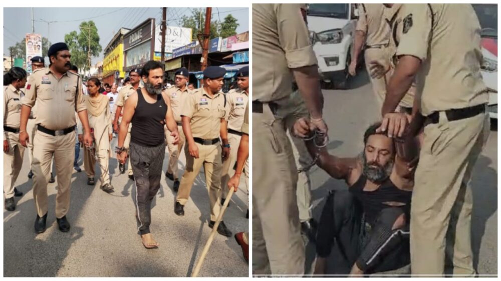 History-sheeter Virendra Tomar: Loaded with gold...now behind bars...! Raipur police shattered his pride...all his arrogance vanished...he fell unconscious during the procession...watch the video here