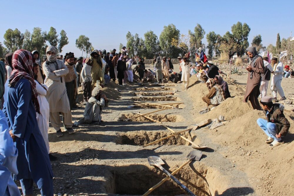 Air Strike by Force: Innocent people sleeping in their homes were bombed in Pakistan at midnight! Ten members of the same family died tragically... nine innocent children included... ten small graves dug in a row... see here.