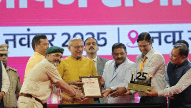 Third Prize: The Forest and Climate Change Department's exhibition received the third prize. Forest Force Chief V. Srinivas Rao received the award from Vice President C.P. Radhakrishnan.
