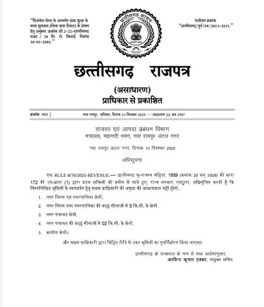 Land Diversion : भूमि व्यपवर्तन नियमों में बड़ा बदलाव…! अब 5 किमी और 2 किमी सीमा में अनुमति की बाध्यता खत्म…यहां देखें Copy