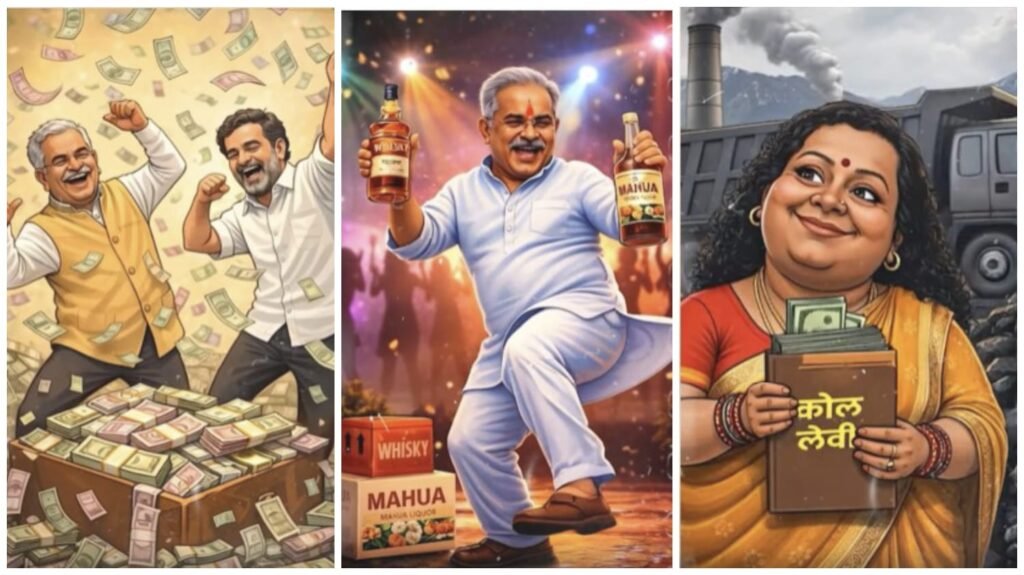 BJP vs Congress Attack : बीजेपी ने जारी किया कांग्रेस का कार्टून ‘घोटालेबाज सरताज’ पोस्टर…Ex CM से लेकर सौम्या-राहुल-चैतन्य पर किया कटाक्ष…यहां देखें VIDEO