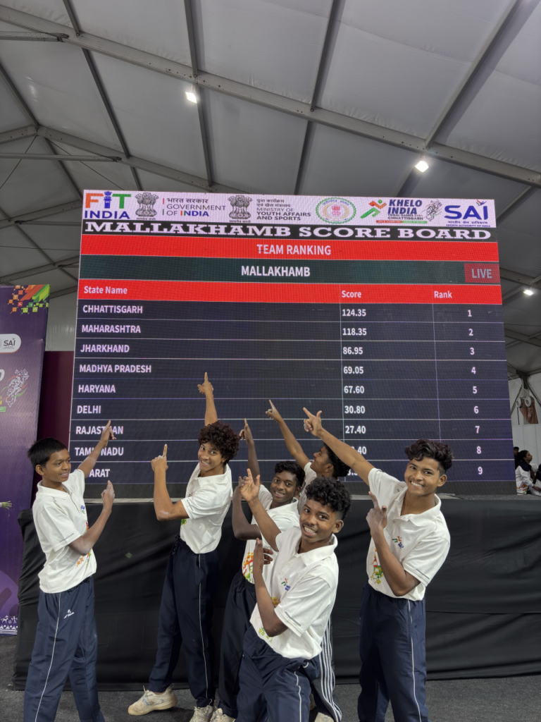 Khelo India Tribal Games 2026 : मल्लखंभ प्रतियोगिता के प्रथम दिन छत्तीसगढ़ की पुरूष टीम 124.35 अंक के साथ रही विजेता