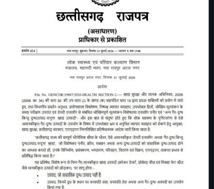 Food Safety : छत्तीसगढ़ में नकली पनीर पर बड़ा एक्शन…! अब डेयरी की नकल करने वाले उत्पादों की बिक्री पर तत्काल रोक…राजपत्र में प्रकाशित होते ही लागू हुआ बड़ा आदेश
