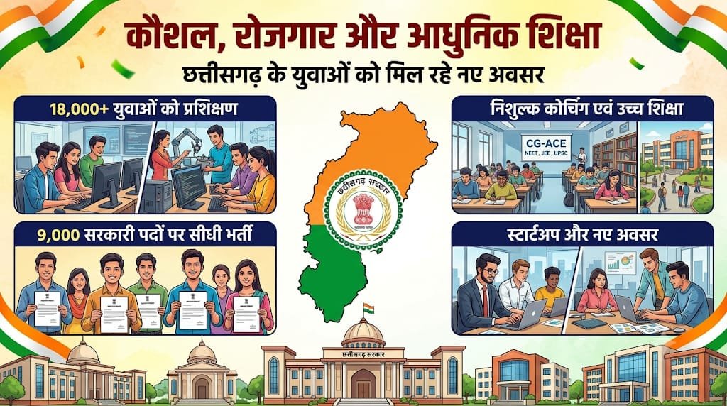 Special Article : कौशल, रोजगार, स्टार्टअप और आधुनिक शिक्षा पर सरकार का जोर, 18 हजार से अधिक युवाओं को मिला प्रशिक्षण, 9 हजार सरकारी पदों पर सीधी भर्ती की प्रक्रिया