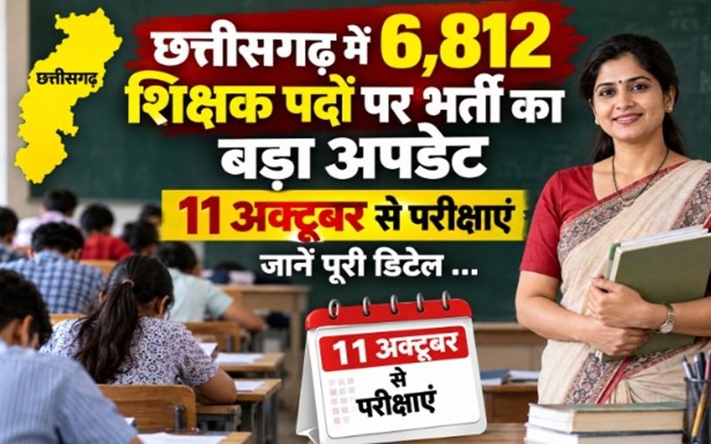 CG Teacher Recruitment 2026: छत्तीसगढ़ में 6,812 शिक्षक पदों पर भर्ती का बड़ा अपडेट, 11 अक्टूबर से परीक्षाएं; जानें पूरी डिटेल
