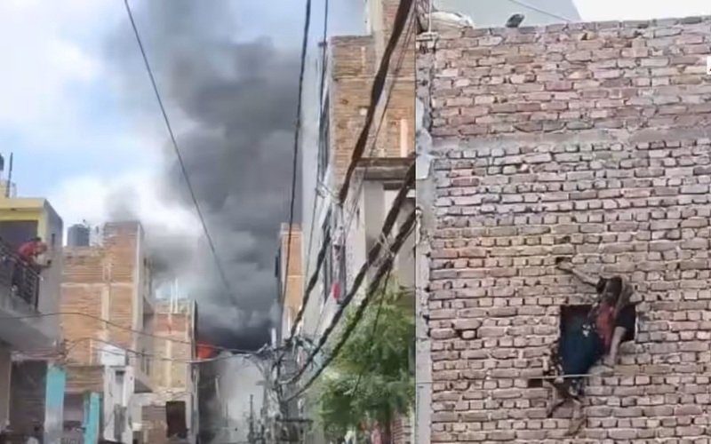 Fire at Delhi Factory: फैक्ट्री में आग लगी तो मची चीख-पुकार! खिड़की से नीचे कूदे बच्चे और महिला, 6 घायल; VIDEO वायरल