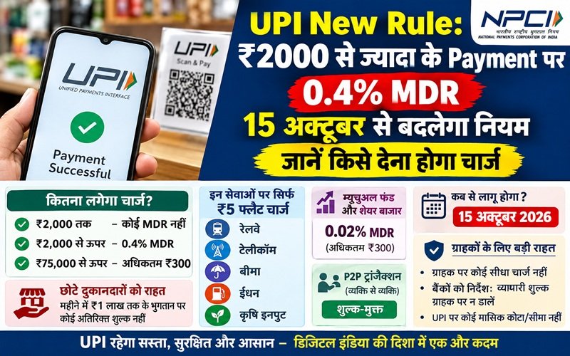 UPI New Rule 2026: ₹2000 से ज्यादा के UPI Payment पर लगेगा 0.4% MDR, 15 अक्टूबर से नया नियम लागू; जानें किसे देना होगा चार्ज