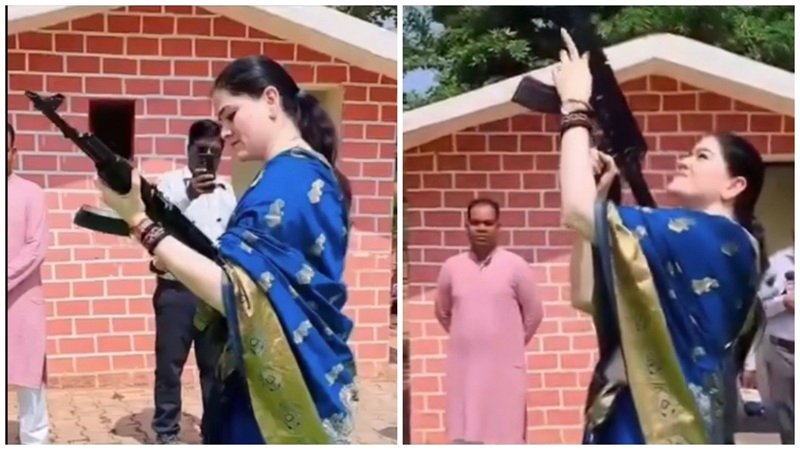 Rajnandgaon SP: दशहरे पर SP अंकिता शर्मा का अलग अंदाज, शस्त्र पूजन के बाद AK-47 से की फायरिंग; यहां देखें VIDEO