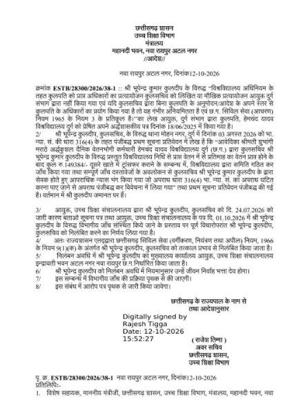 Durg University: हेमचंद यादव विश्वविद्यालय के कुलसचिव भूपेन्द्र कुलदीप निलंबित; शासन ने जारी किया आदेश यहां देखें